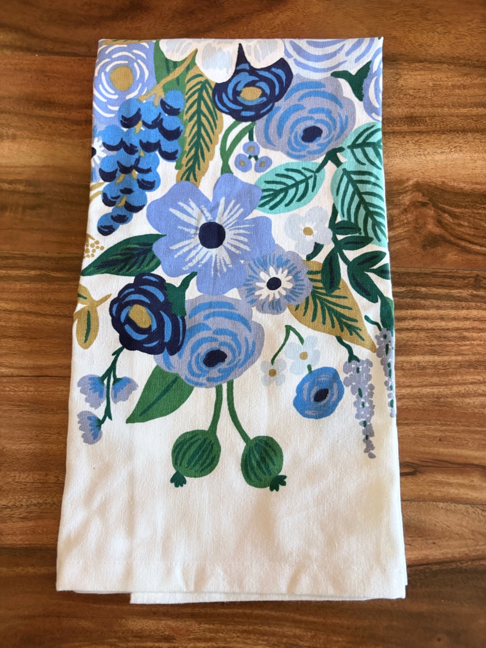 NEW Anthropologie Tea Kitchen Towel Rifle Paper Company Blue Floral Garden Party - Picture 4 of 6